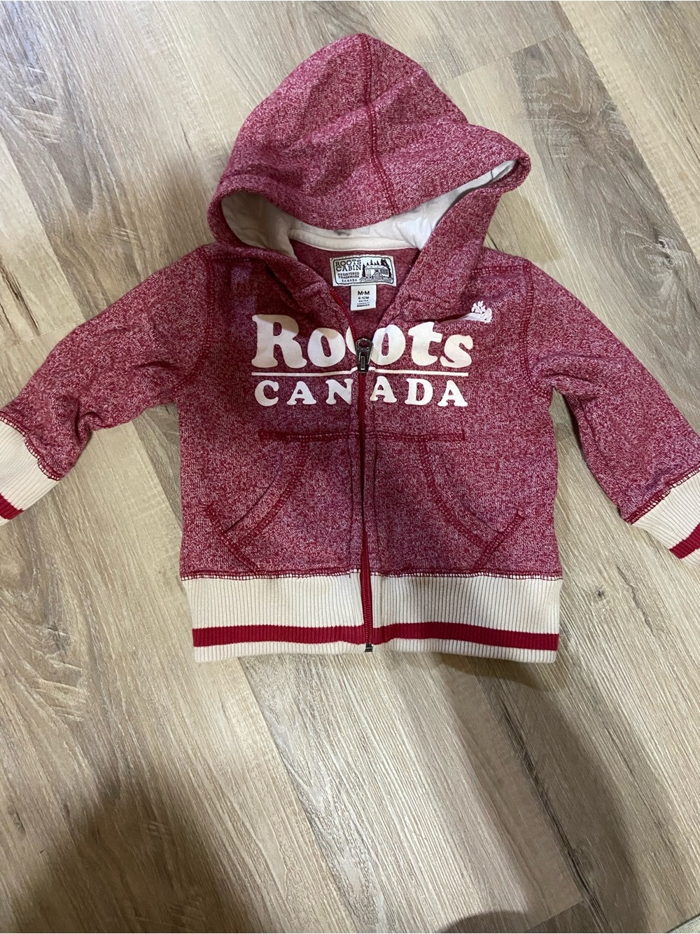 Roots Kids Zip Hoodie in Red Heather with Cream Trim